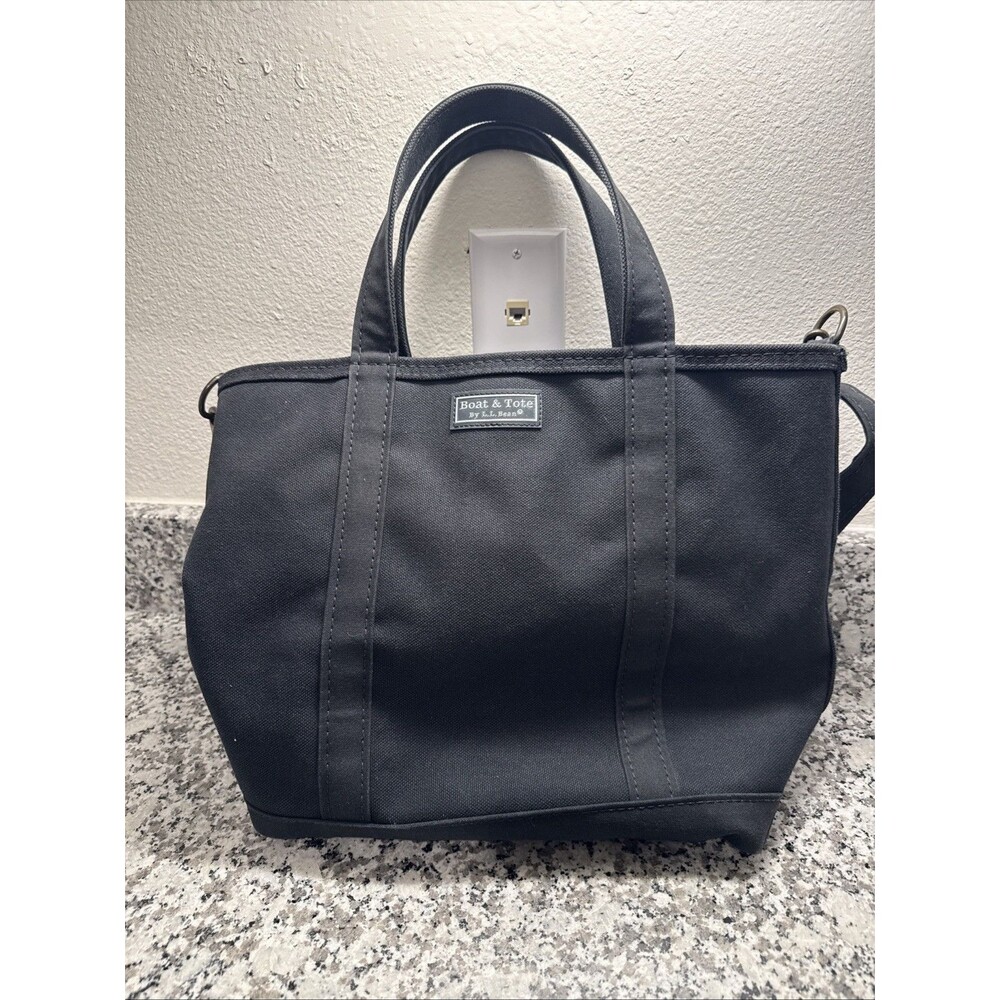 LL Bean All Black Boat And Tote Short Handles With Xtra Long Strap / USA / ZipUp